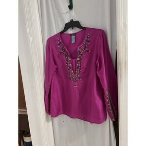 Beliza Raspberry Floral Embroidered Silk Tunic/cover Up sz 16